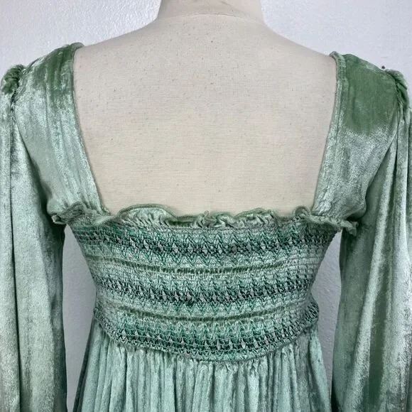 Urban Outfitters Green Velvet Dress Med Rhinestone Fairy Festival Boho Romantic - Picture 10 of 14